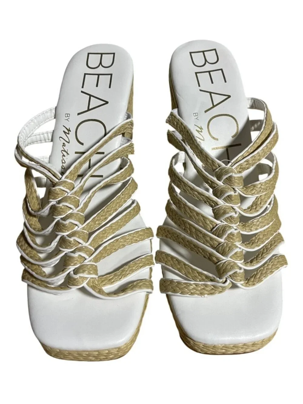 Beach by Matisse Laney Wedge Sandals White Braided Raffia Strappy Square Toe 9